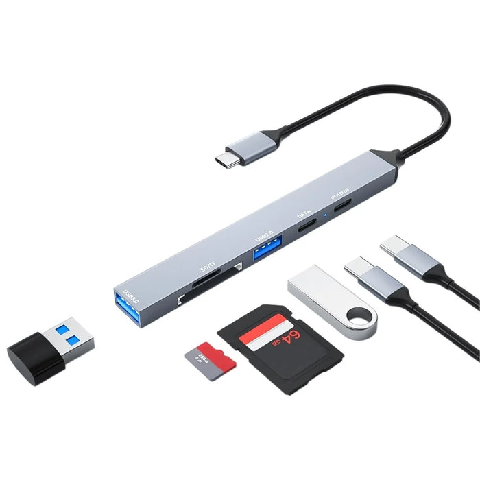 ADS-807 Multi-Port Hub Type-C Adapter to PD 100W Charging USB Data Reading Card Slots - 2