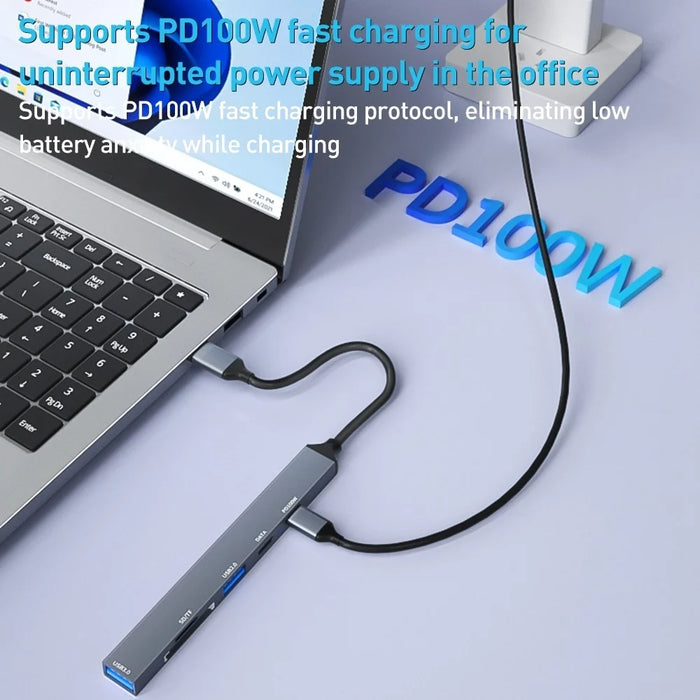 ADS-807 Multi-Port Hub Type-C Adapter to PD 100W Charging USB Data Reading Card Slots - 5