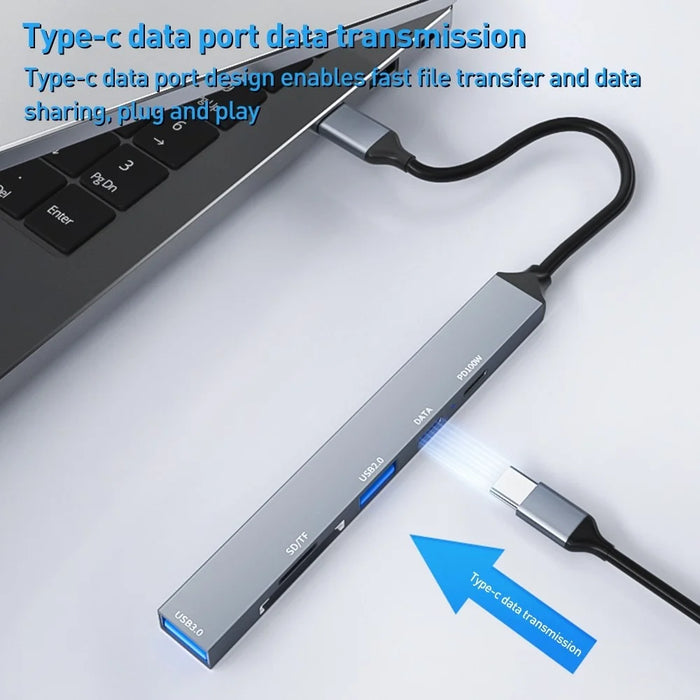 ADS-807 Multi-Port Hub Type-C Adapter to PD 100W Charging USB Data Reading Card Slots - 6