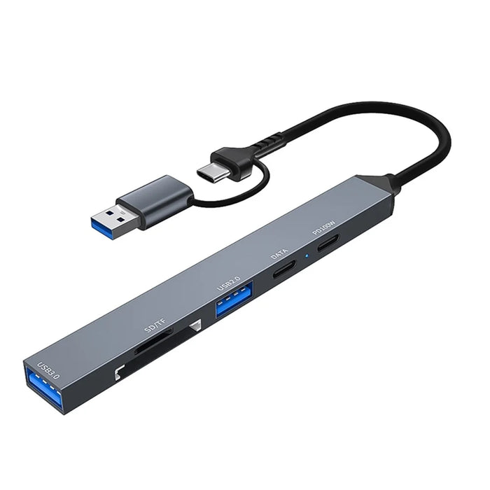 ADS-807D USB+Type-C Adapter to PD 100W Charging Data Reading Card Slots Multi-Port Hub - 1