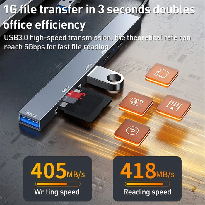 ADS-807D USB+Type-C Adapter to PD 100W Charging Data Reading Card Slots Multi-Port Hub - 4