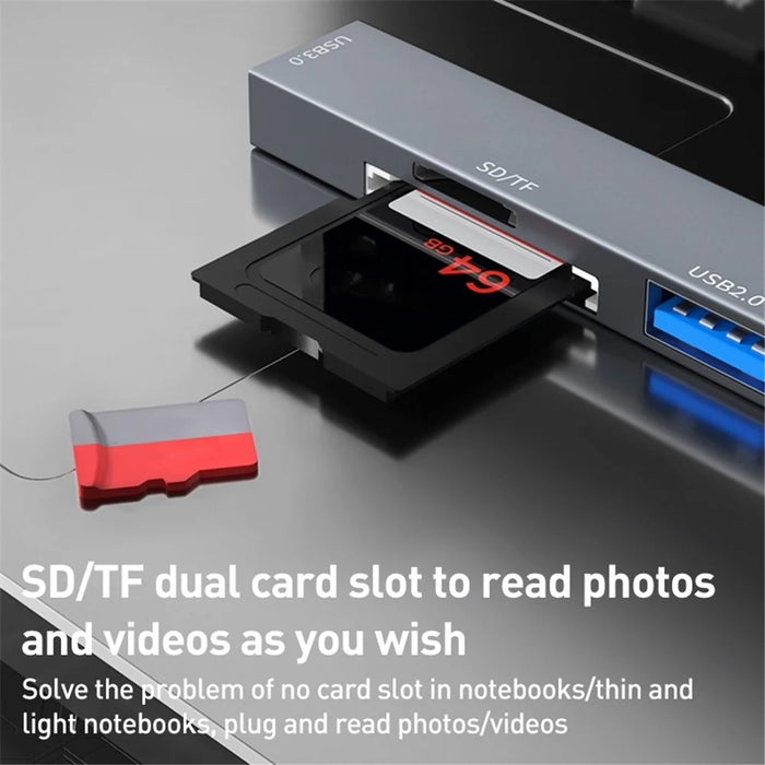 ADS-807D USB+Type-C Adapter to PD 100W Charging Data Reading Card Slots Multi-Port Hub - 6