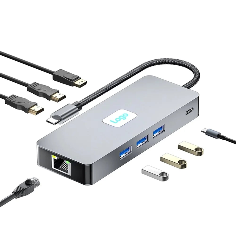BYL-2401 8-In-1 USB-C to DisplayPort HD 4K Docking Station Adapter PD 100W Ethernet Connector - 2