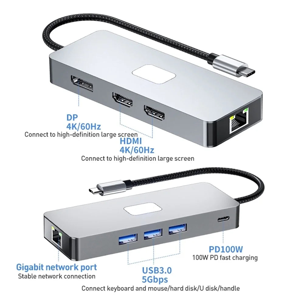 BYL-2401 8-In-1 USB-C to DisplayPort HD 4K Docking Station Adapter PD 100W Ethernet Connector - 3