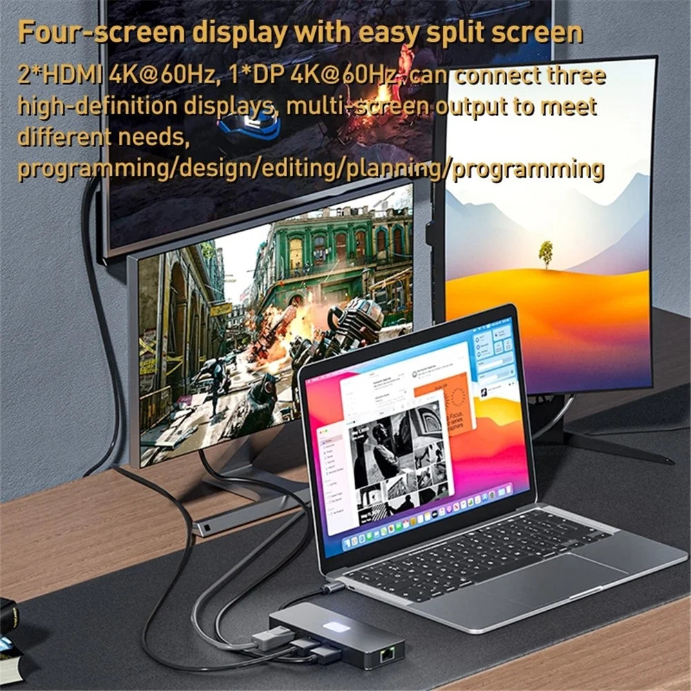 BYL-2401 8-In-1 USB-C to DisplayPort HD 4K Docking Station Adapter PD 100W Ethernet Connector - 4