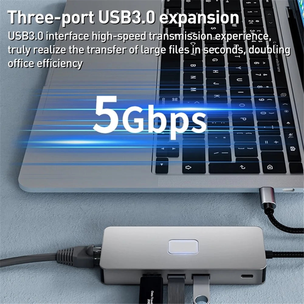 BYL-2401 8-In-1 USB-C to DisplayPort HD 4K Docking Station Adapter PD 100W Ethernet Connector - 5