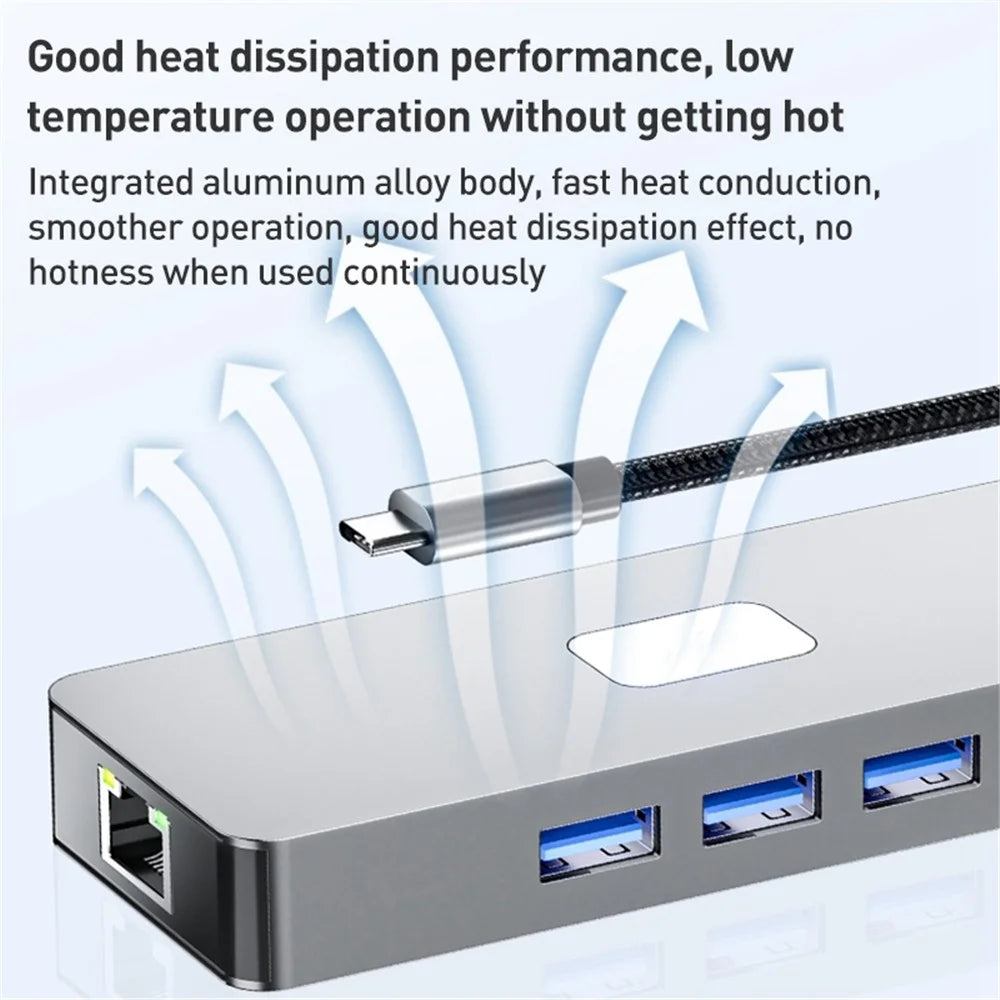 BYL-2401 8-In-1 USB-C to DisplayPort HD 4K Docking Station Adapter PD 100W Ethernet Connector - 6