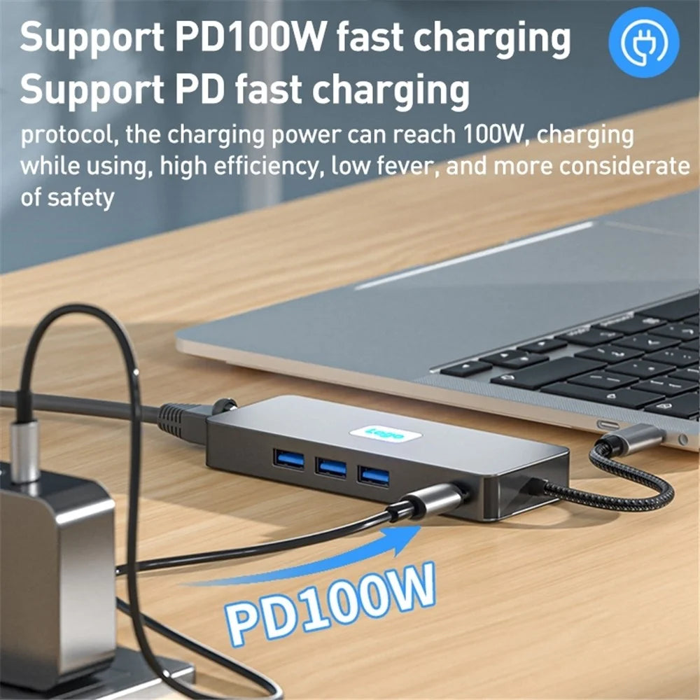 BYL-2401 8-In-1 USB-C to DisplayPort HD 4K Docking Station Adapter PD 100W Ethernet Connector - 7
