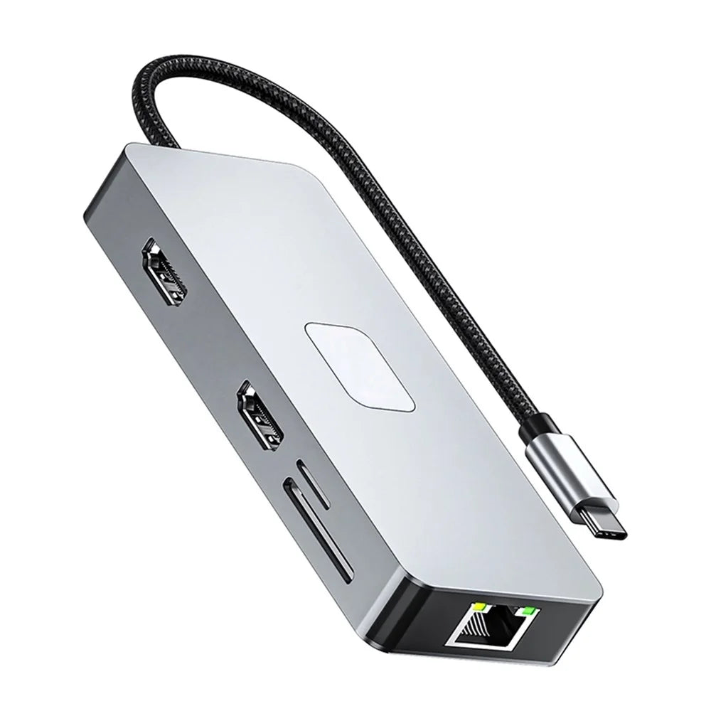BYL-2315 10-in-1 Type-C Hub to PD 100W Charging RJ45 USB 3.0 USB-C HD 4K Video Output Card Reader - 2