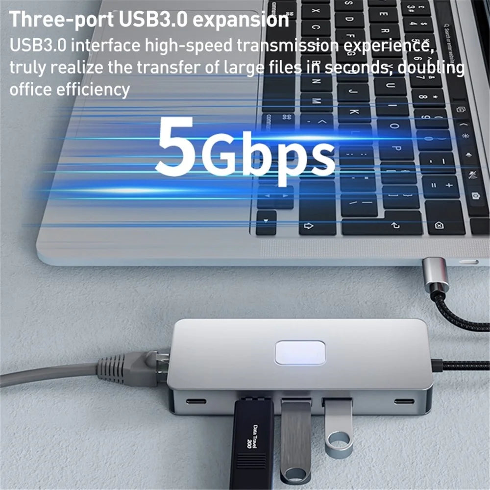 BYL-2315 10-in-1 Type-C Hub to PD 100W Charging RJ45 USB 3.0 USB-C HD 4K Video Output Card Reader - 6