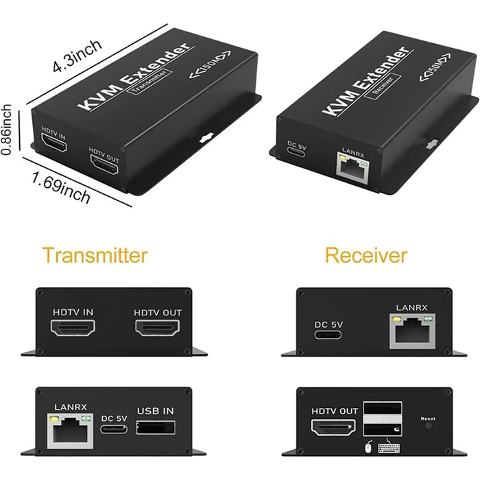 OZD13D14 150m Ethernet Cable HD KVM Extender (1 Transmitter+1 Receiver) - US Plug - 6