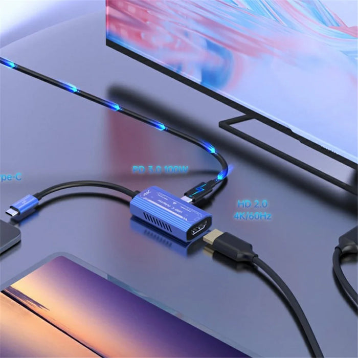 V278 4K 60Hz Type-C to HD + Type-C Video Adapter Aluminum Alloy Converter - 4