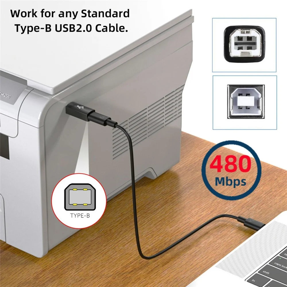 U2-010-AB 2Pcs USB 2.0 B Type Female to Type-A + Type-B Male Extension Adapter for Printer Scanner Disk - 3