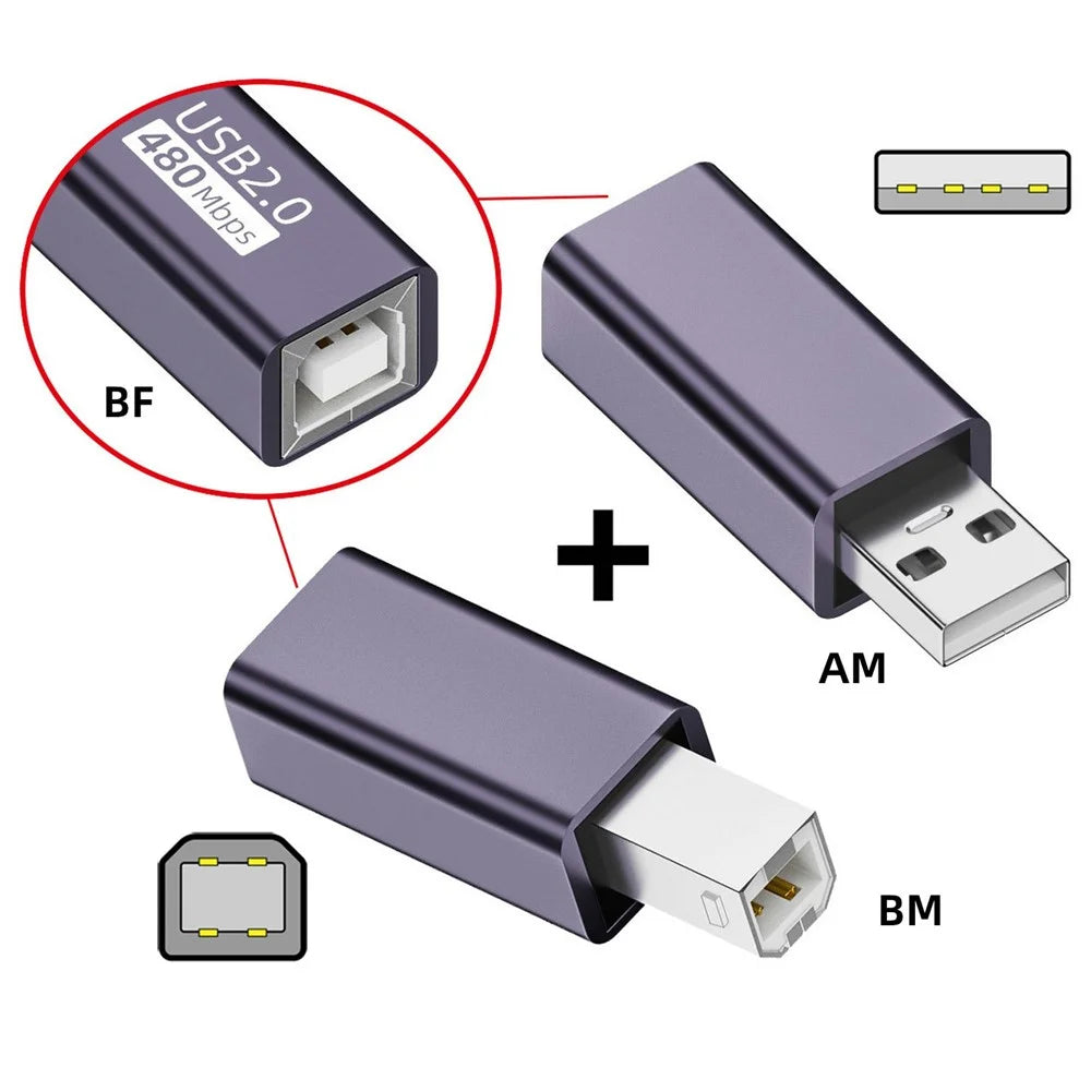 U2-010-AB 2Pcs USB 2.0 B Type Female to Type-A + Type-B Male Extension Adapter for Printer Scanner Disk - 6