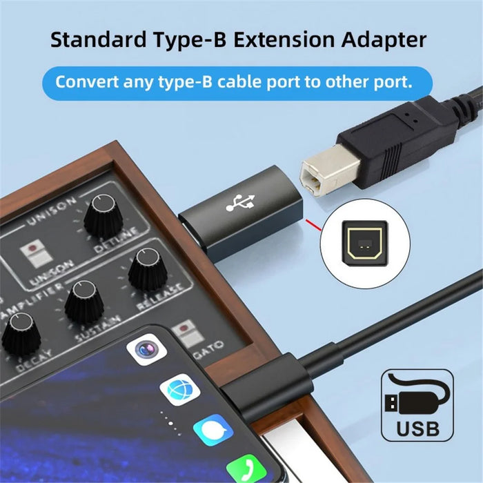 U2-010-CM 2Pcs / Set USB 2.0 B Type Female to Type-C Male Angled + Straight Extension Adapter for Printer Phone Disk - 4