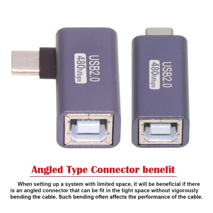 U2-010-CM 2Pcs / Set USB 2.0 B Type Female to Type-C Male Angled + Straight Extension Adapter for Printer Phone Disk - 6