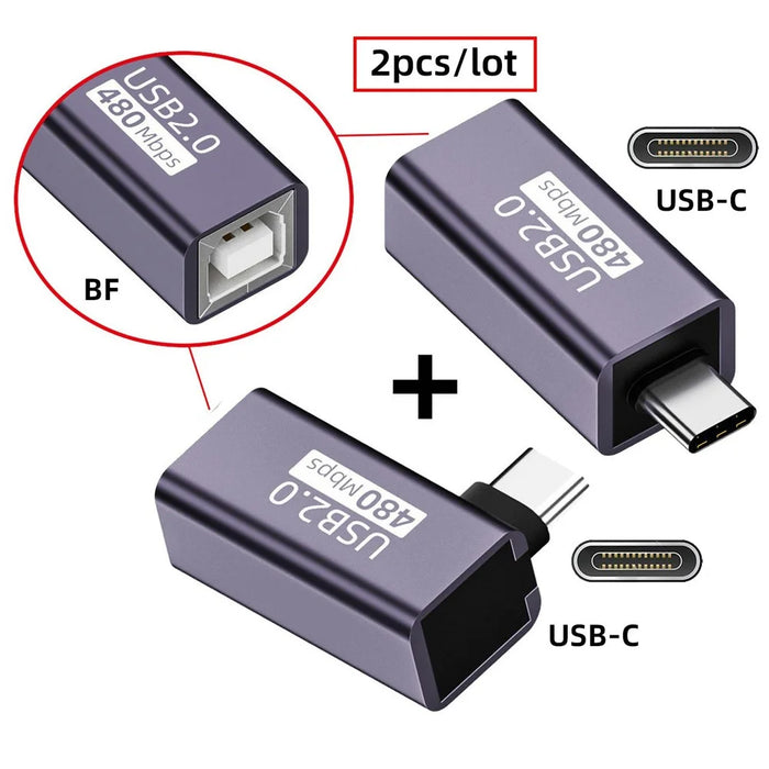 U2-010-CM 2Pcs / Set USB 2.0 B Type Female to Type-C Male Angled + Straight Extension Adapter for Printer Phone Disk - 7