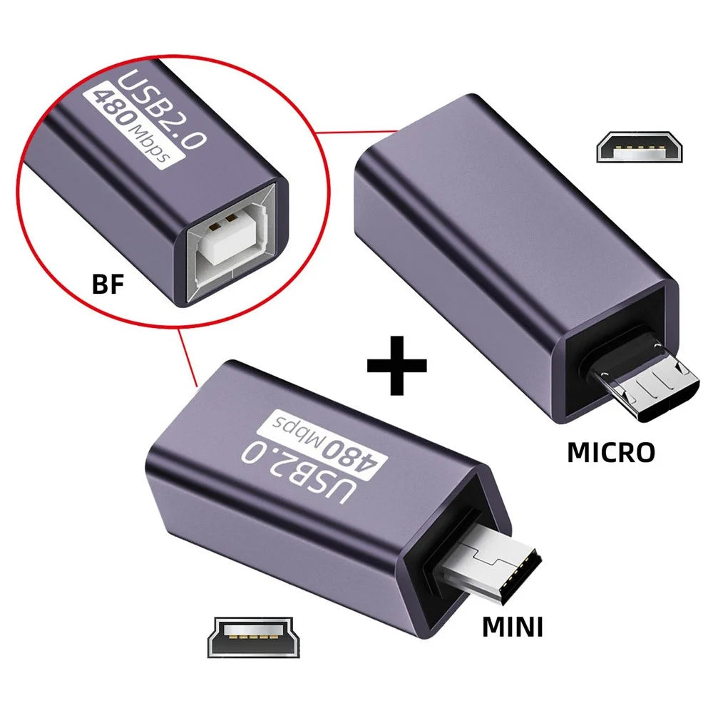 U2-010-MM 2Pcs USB 2.0 B Type Female to Mini USB & Micro Male Extension Adapter for Printer Phone Disk - 6