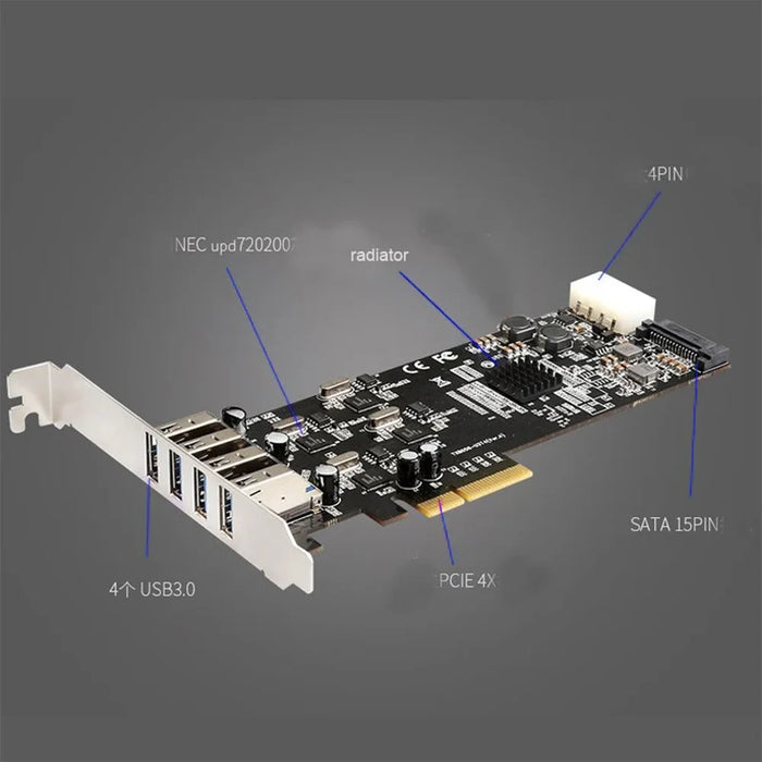 TXI058 Desktop Computer 4 USB3.0 PCI Express Card Adapter 4x5G PCI-E to USB3.0 Expansion Card - 5