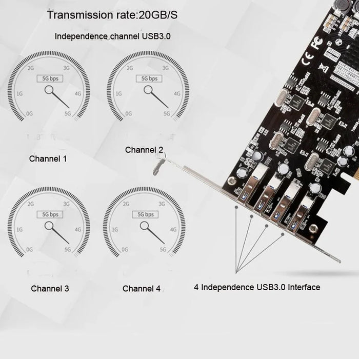 TXI058 Desktop Computer 4 USB3.0 PCI Express Card Adapter 4x5G PCI-E to USB3.0 Expansion Card - 7