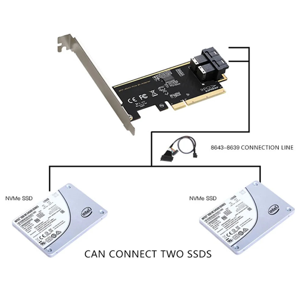 TXB127 SFF8639 Interface 2-port Solid State Drive (SSD) Adapter Board to PCLEX8 to 2 U.2 Expansion Card - 6