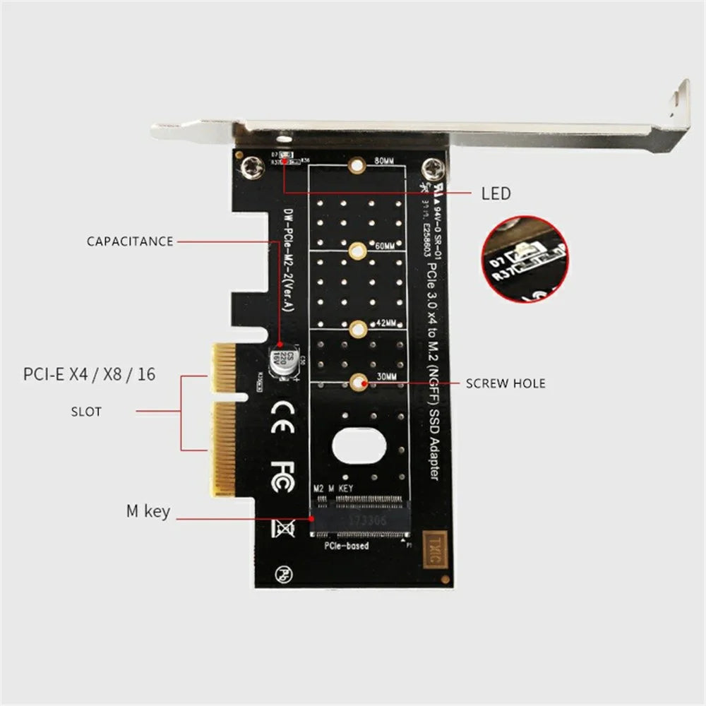 TXB043 M KEY NGFF SSD Adapter Card NVME M.2 to PIC-E 3.0 X4 High Speed Expansion Card - 3