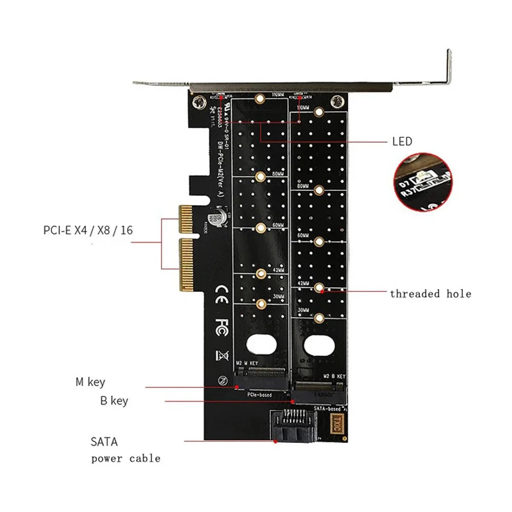 TXB044 110mm M Key + B Key Double Adapter Card Pcie to M.2 Nvme SSD NGFF Adapter Card - 7