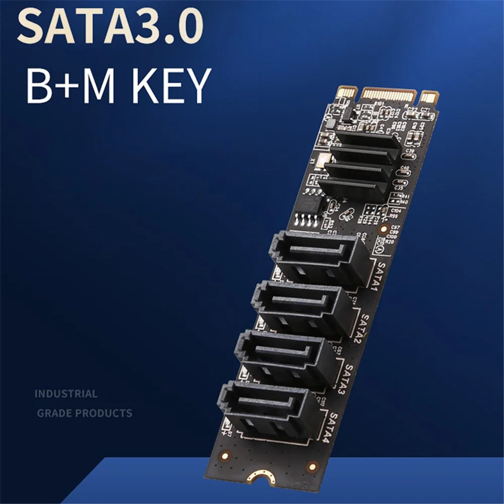 TXB184 Key-M Key-B M.2 NVME Adapter Card PCI-E 3.0 to 4-port SATA3.0 Expansion Card - 3