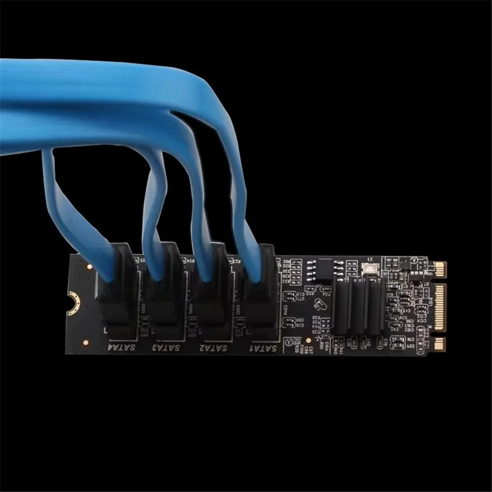 TXB184 Key-M Key-B M.2 NVME Adapter Card PCI-E 3.0 to 4-port SATA3.0 Expansion Card - 7