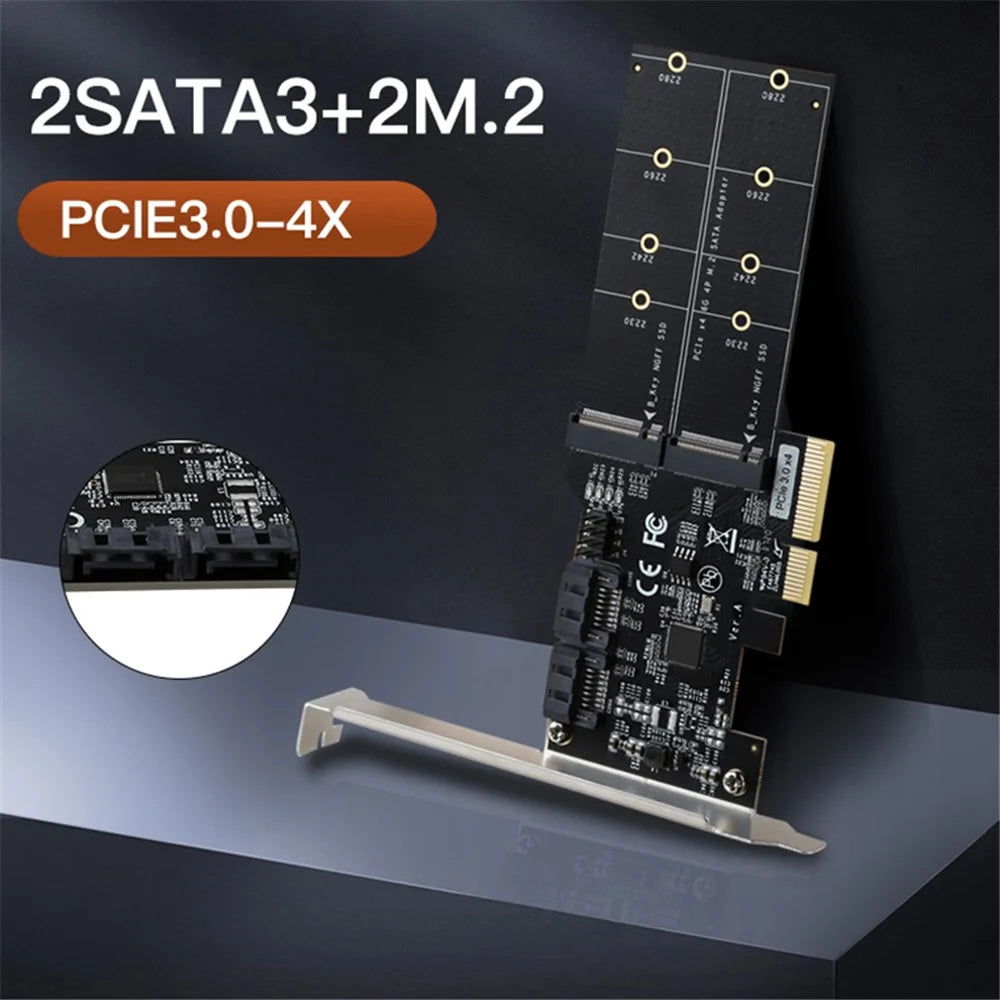 TXB120 2x SATA3.0 Adapter Card PCIE3.0 X4 to 2-port M.2 (B-Key) Expansion Card - 3