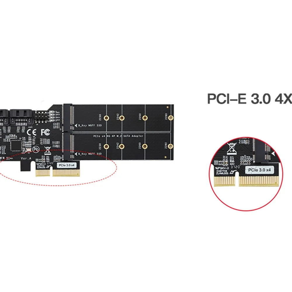 TXB120 2x SATA3.0 Adapter Card PCIE3.0 X4 to 2-port M.2 (B-Key) Expansion Card - 4