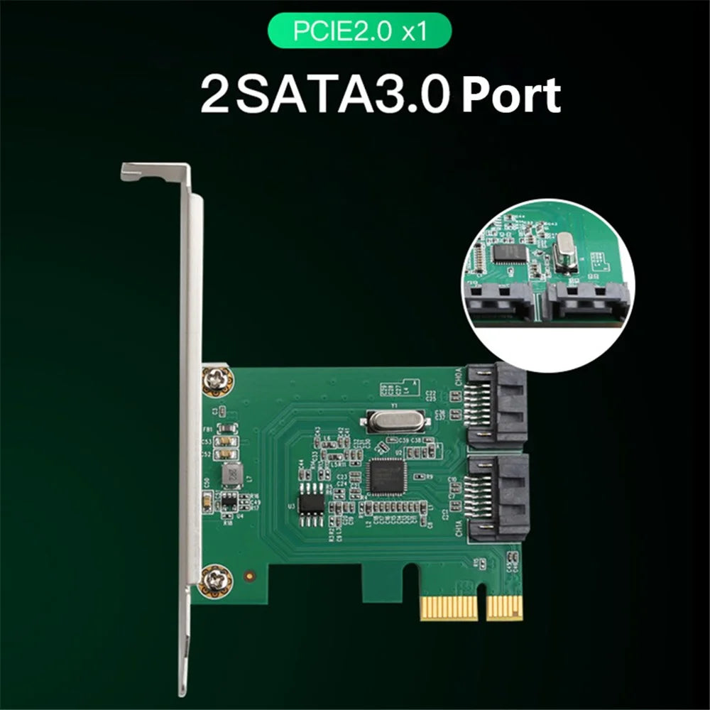 TXB169 AMS1016 Chip Adapter Card Pcie 2.0 X1 to 2-port SATA3.0 Hard Drive Expansion Card - 3