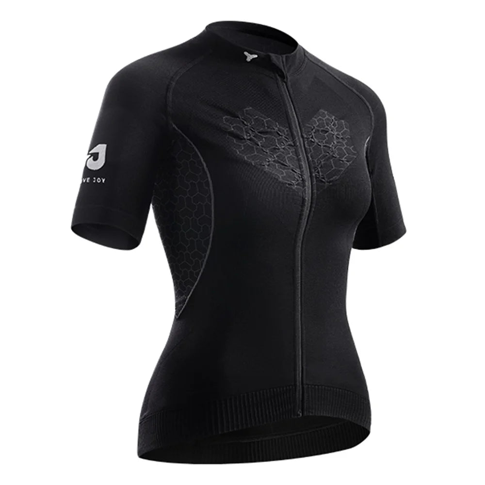GOLOVEJOY QXF02 Women's Cycling Short Sleeves Shirt Sports Tops Zipper Bike Jersey - Black / S - 1