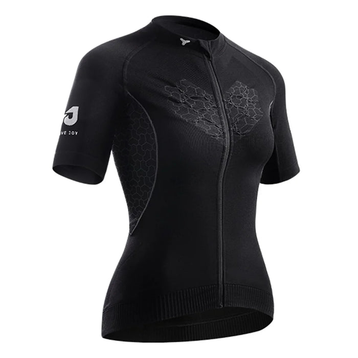 GOLOVEJOY QXF02 Women's Cycling Short Sleeves Shirt Sports Tops Zipper Bike Jersey - Black / S - 1