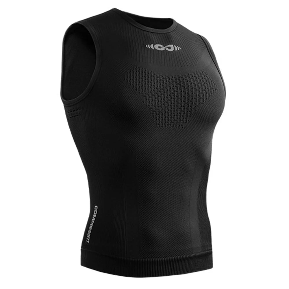 GOLOVEJOY JS01 Summer Men Sleeveless Compression Tank Top Quick Dry Breathable Fitness Vest, Size M - Black - 1
