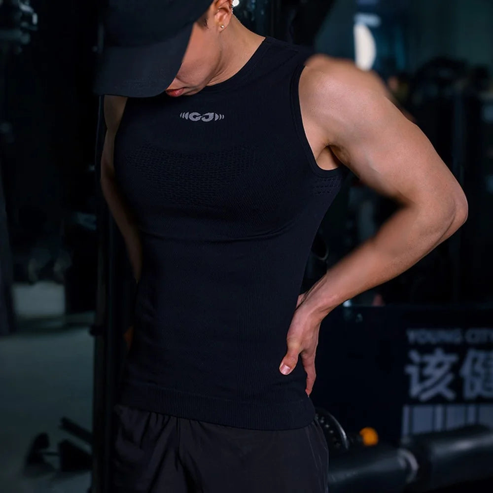 GOLOVEJOY JS01 Summer Men Sleeveless Compression Tank Top Quick Dry Breathable Fitness Vest, Size M - Black - 2