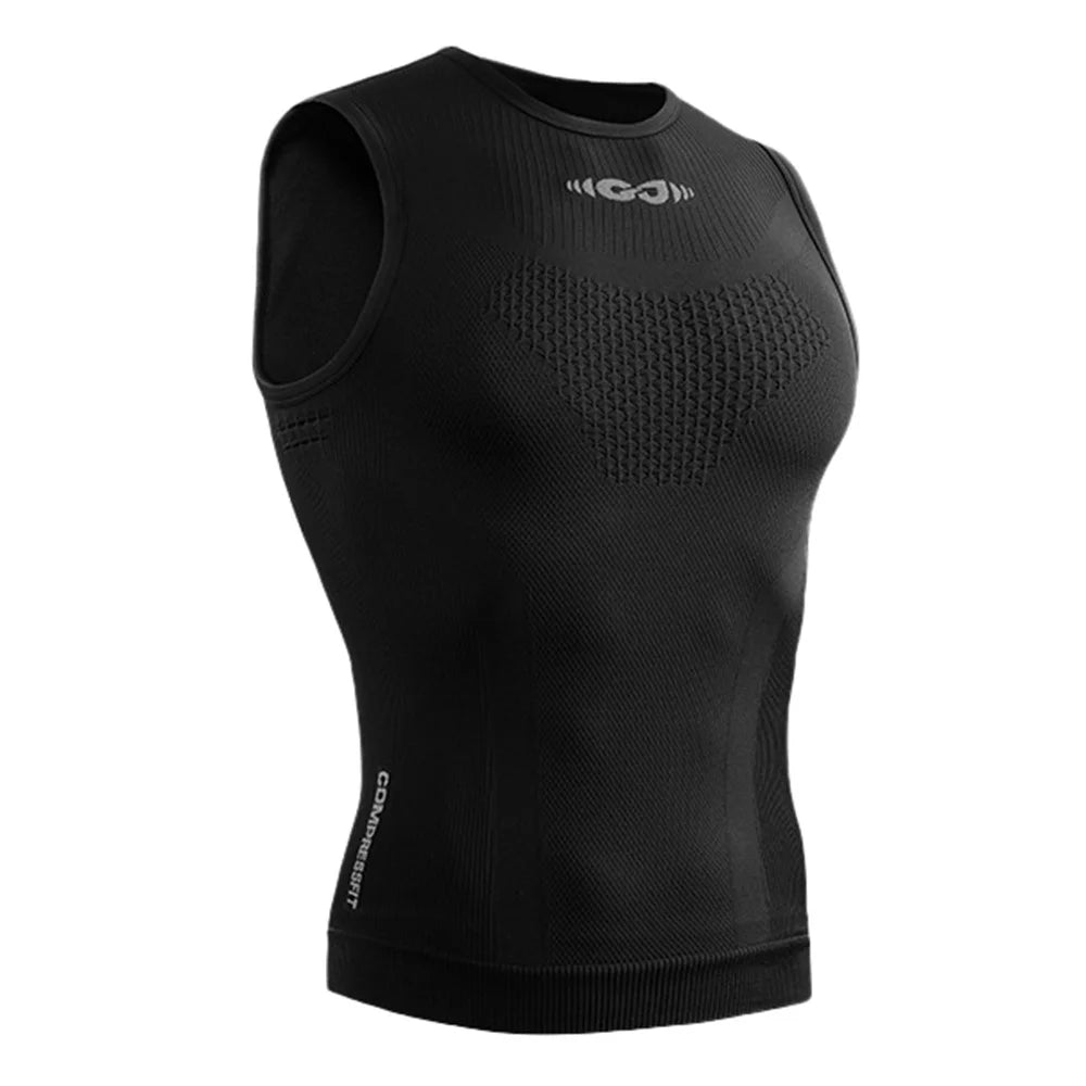 GOLOVEJOY JS01 Summer Men Sleeveless Compression Tank Top Quick Dry Breathable Fitness Vest, Size L - Black - 1
