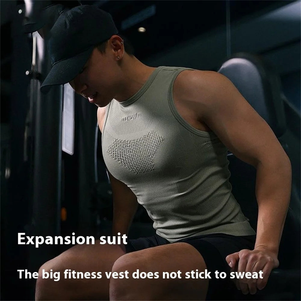 GOLOVEJOY JS01 Summer Men Sleeveless Compression Tank Top Quick Dry Breathable Fitness Vest, Size L - Black - 2