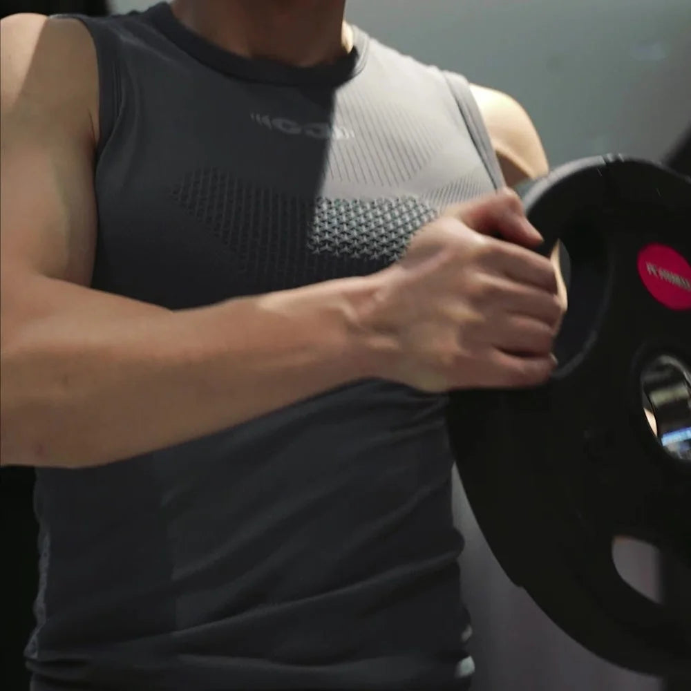 GOLOVEJOY JS01 Summer Men Sleeveless Compression Tank Top Quick Dry Breathable Fitness Vest, Size XL - Grey - 3