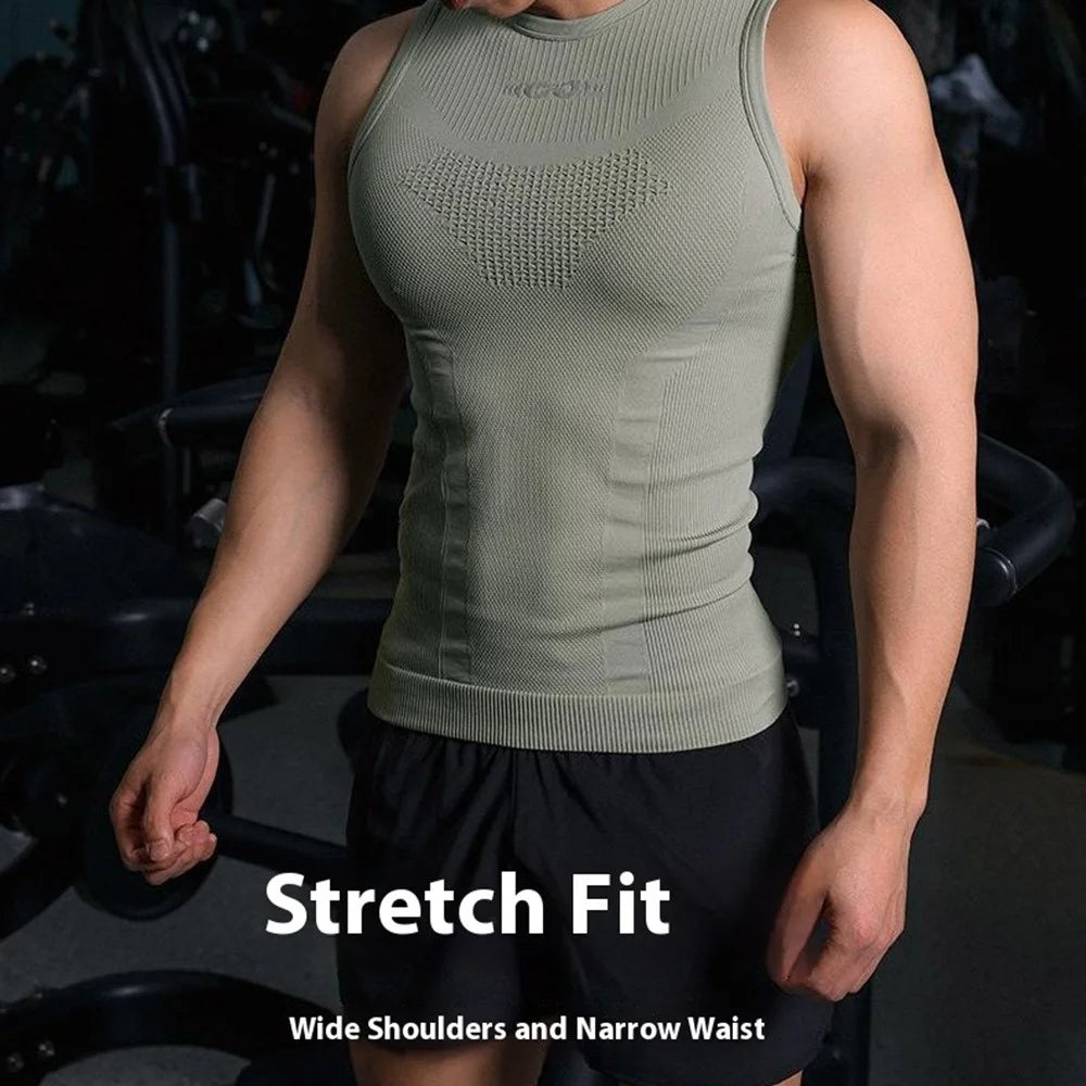 GOLOVEJOY JS01 Summer Men Sleeveless Compression Tank Top Quick Dry Breathable Fitness Vest, Size XXL - Green - 3