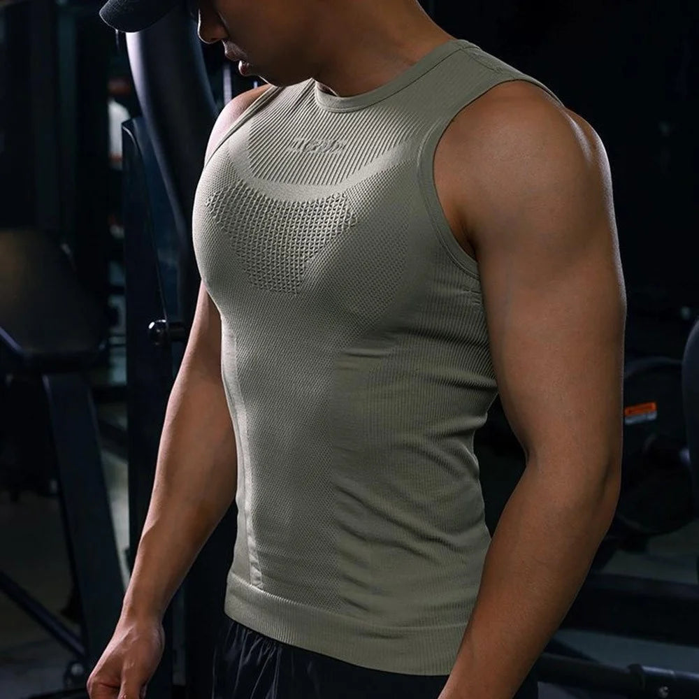 GOLOVEJOY JS01 Summer Men Sleeveless Compression Tank Top Quick Dry Breathable Fitness Vest, Size XXL - Green - 4