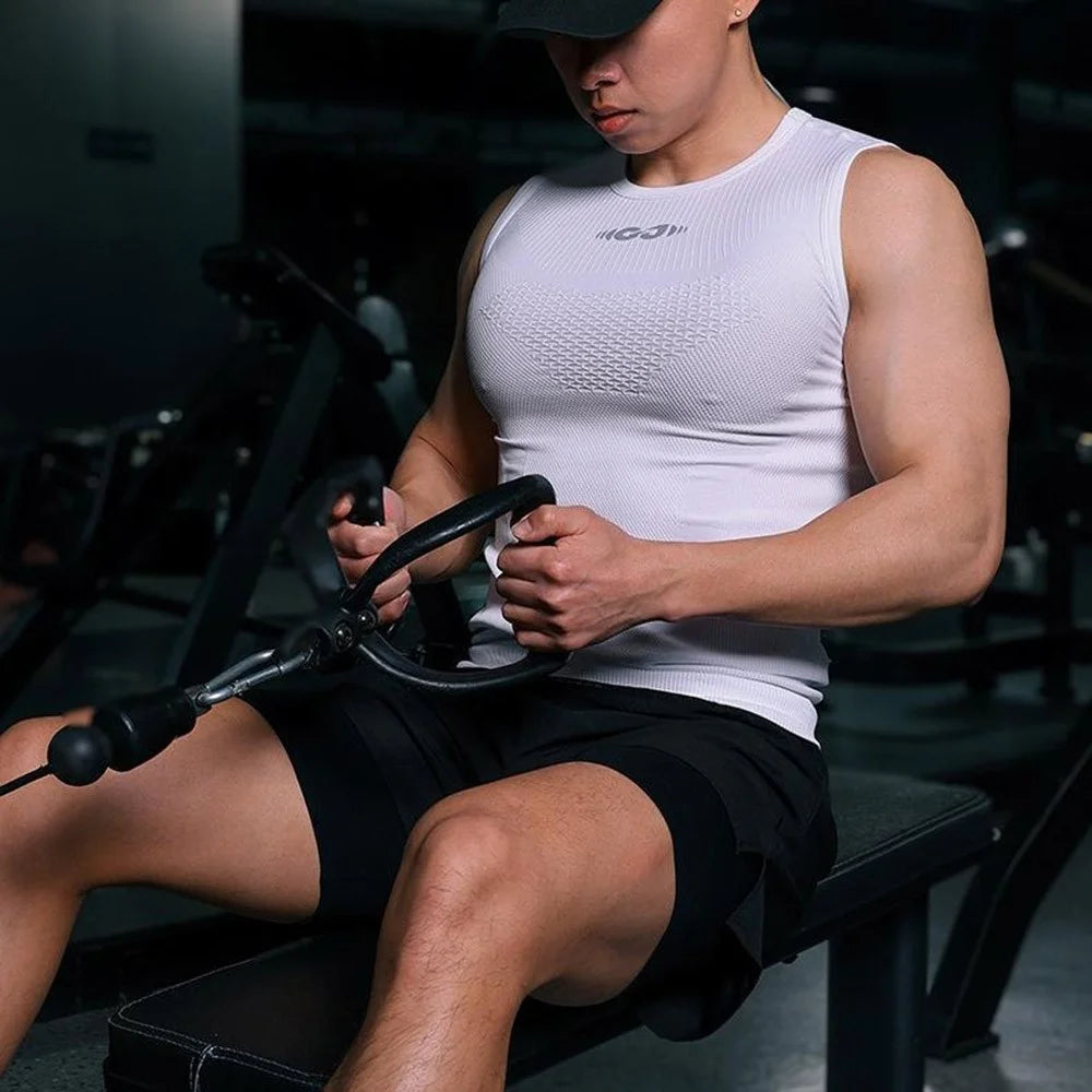 GOLOVEJOY JS01 Summer Men Sleeveless Compression Tank Top Quick Dry Breathable Fitness Vest, Size XXL - Green - 6