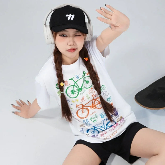 WEST BIKING YP0206180 Bicycle Print T Shirt Round Neck Short Sleeve Cotton Summer Outdoor Sports Tee - Black / S - 3