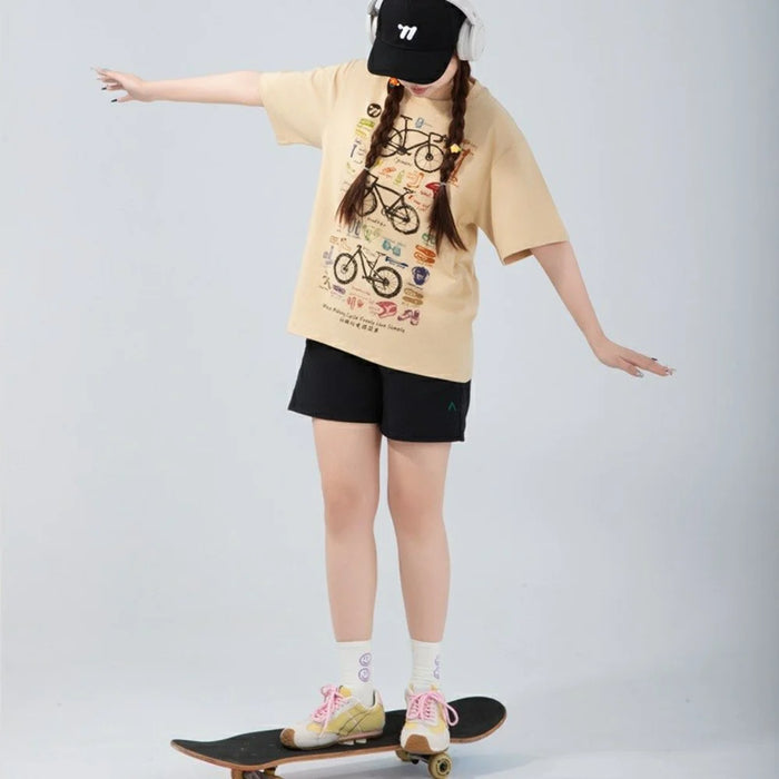 WEST BIKING YP0206180 Bicycle Print T Shirt Round Neck Short Sleeve Cotton Summer Outdoor Sports Tee - Black / S - 6