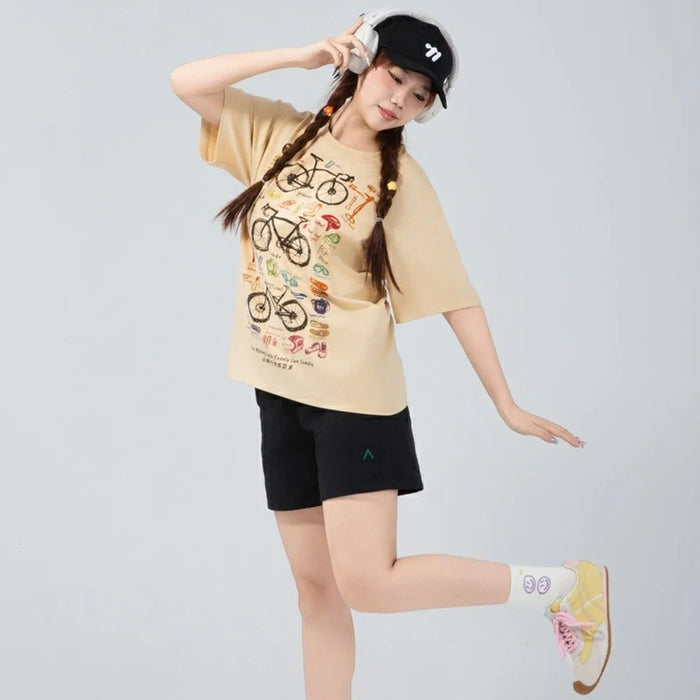WEST BIKING YP0206180 Bicycle Print T Shirt Round Neck Short Sleeve Cotton Summer Outdoor Sports Tee - Black / S - 7