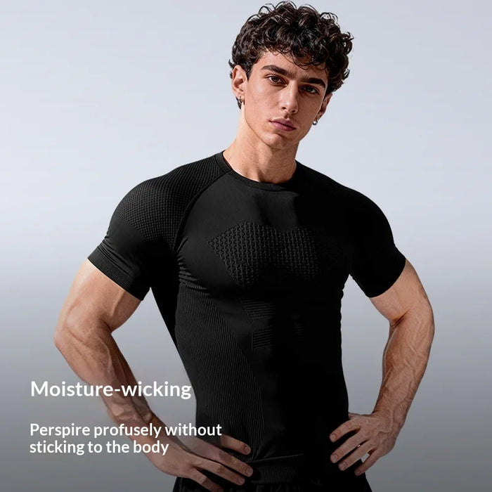 JS10 Summer Short Sleeve Training Top for Men Moisture Wicking Quick Dry Slim Fit Fitness Top - Black/M - 2