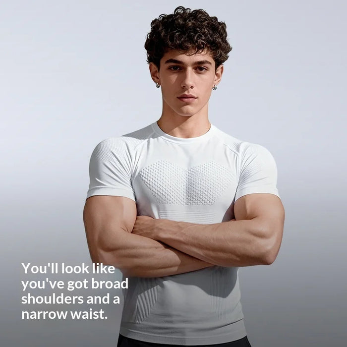 JS10 Summer Short Sleeve Training Top for Men Moisture Wicking Quick Dry Slim Fit Fitness Top - Black/M - 4