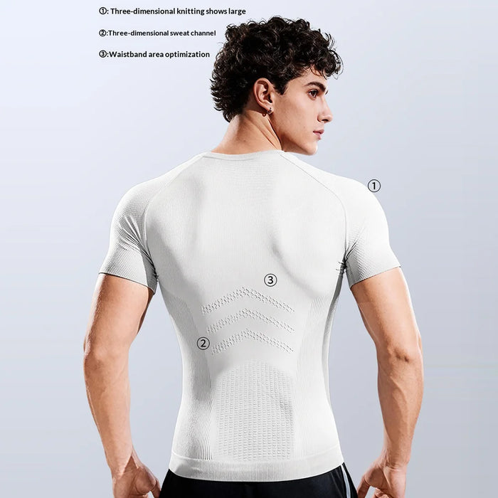 JS10 Summer Short Sleeve Training Top for Men Moisture Wicking Quick Dry Slim Fit Fitness Top - Black/M - 5