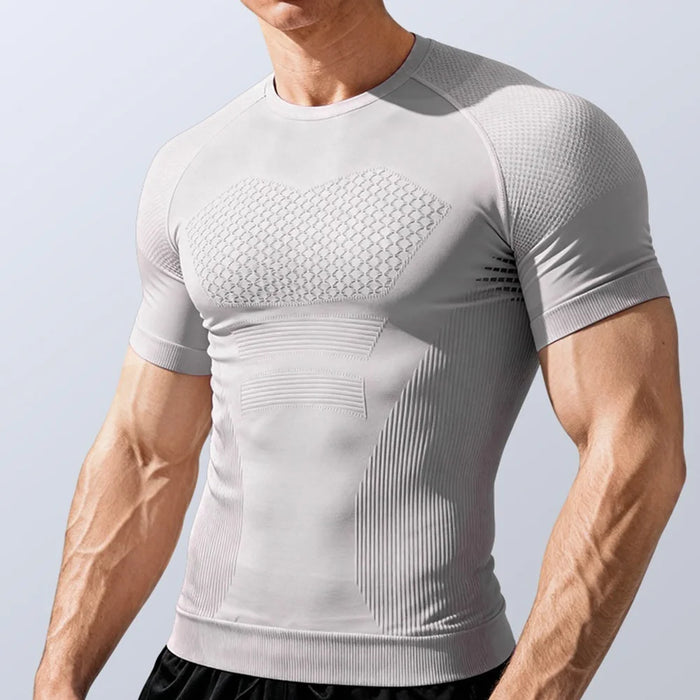 JS10 Summer Short Sleeve Training Top for Men Moisture Wicking Quick Dry Slim Fit Fitness Top - Black/M - 6