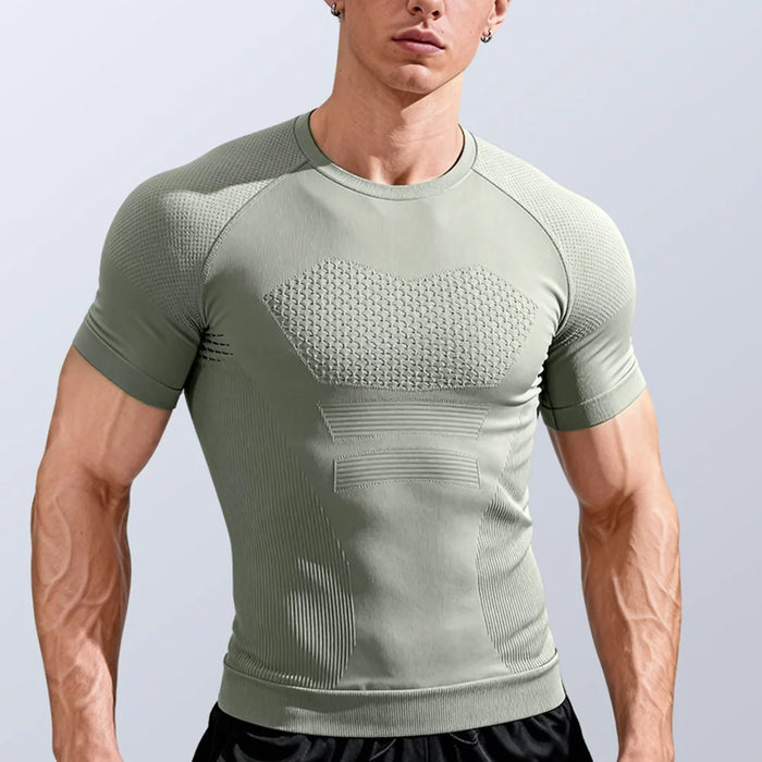 JS10 Summer Short Sleeve Training Top for Men Moisture Wicking Quick Dry Slim Fit Fitness Top - Black/M - 7